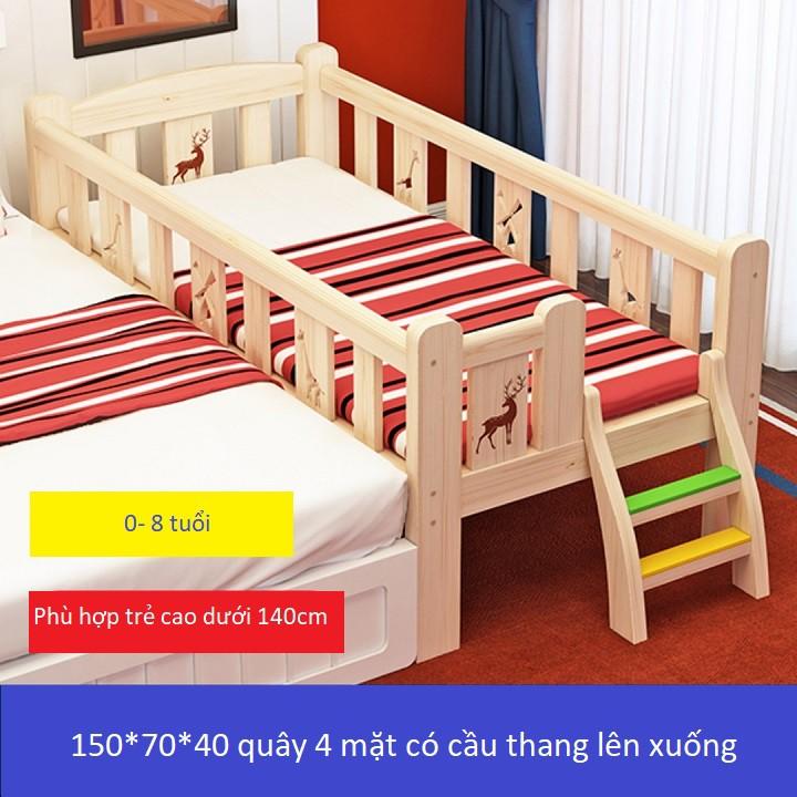 Giường gỗ cho trẻ em size 150*70*70cm quây 4 mặt có cầu thang