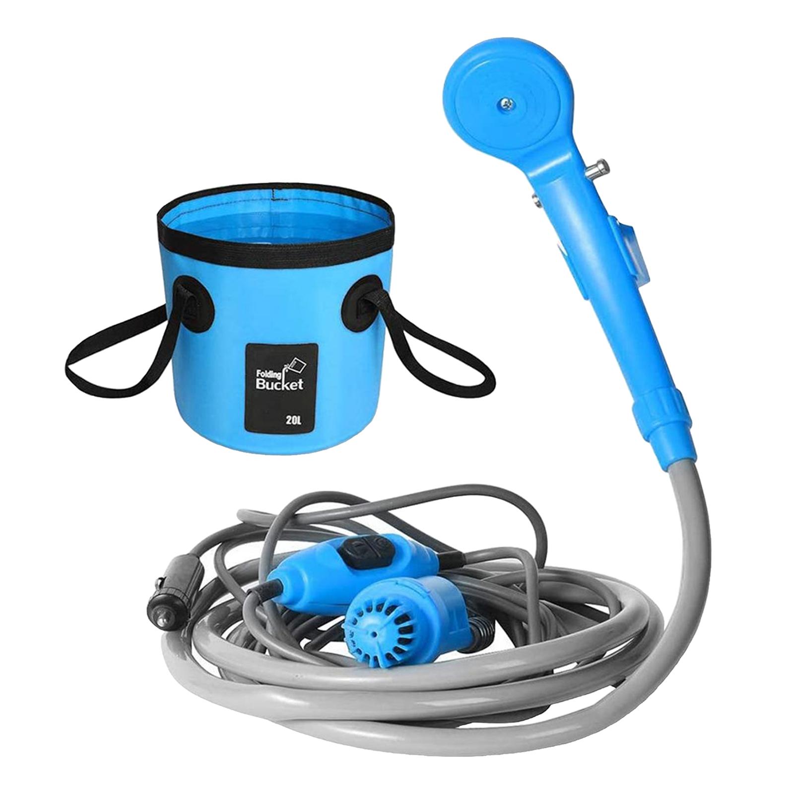Portable Outdoor Shower Folding Bucket Kit, Camping Car 12V Cigarette Water Heated Basin Bag Container, Car Pet Washer Washing Pump