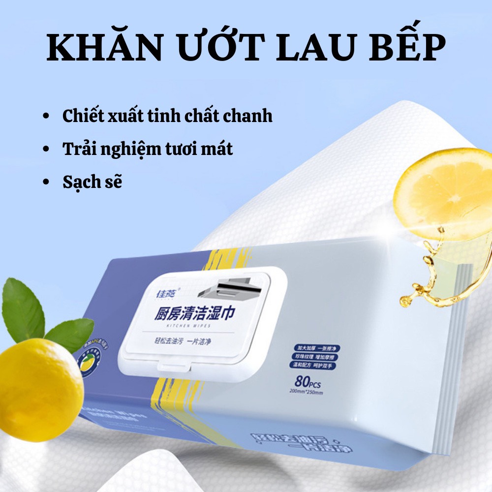 Giấy Ướt Lau Bếp Hương Chanh Thơm Mát Không Độc Hại Gói 80 Tờ Siêu To - Khăn Ướt Lau bếp CHuyên Dụng - HÀNG CHÍNH HÃNG MINIIN