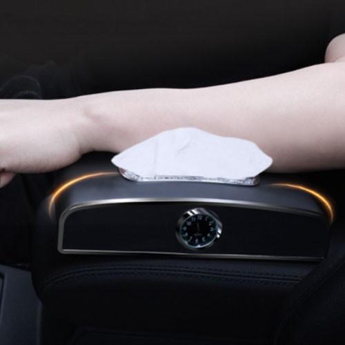 Hộp đựng giấy ăn trên ô tô 3 chức năng, có đồng hồ và bảng số điện thoại