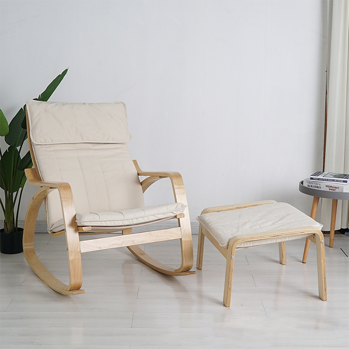 Ghế Sofa thư giãn hiện đại kèm đôn để chân đa năng - Ghế Thư giãn Bọc Vải Gỗ Cao Cấp Sang trọng GHR010 Giao màu ngẫu nhiên