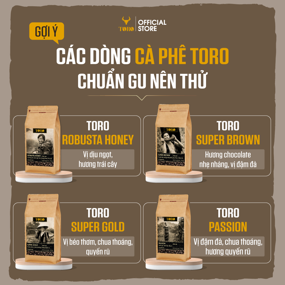 [1KG] Bộ Mix Cà Phê Bột Toro Culi Robusta &amp; Toro Awake Nguyên Chất 100% | 500GR/Gói | TORO FARM