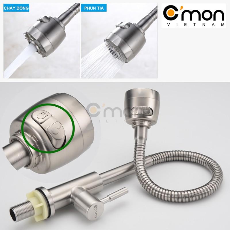 Vòi rửa bát chén lạnh inox 304 cao cấp lò xo xoay 360° C'MON VBL-01