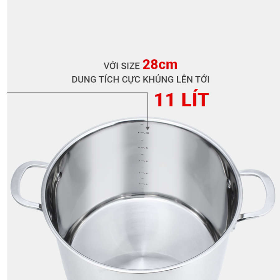 Nồi luộc gà Inox 304 cao cấp 5 đáy Kalpen size 28cm