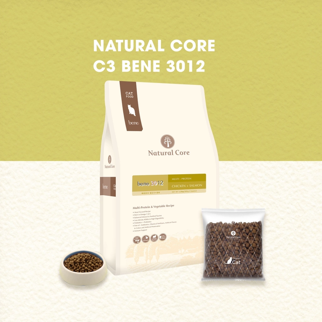 THỨC ĂN NATURAL CORE C3 BENE 3012 CHO MÈO MỌI LỨA TUỔI VỊ THỊT GÀ &amp; CÁ HỒI TÚI 500Gr