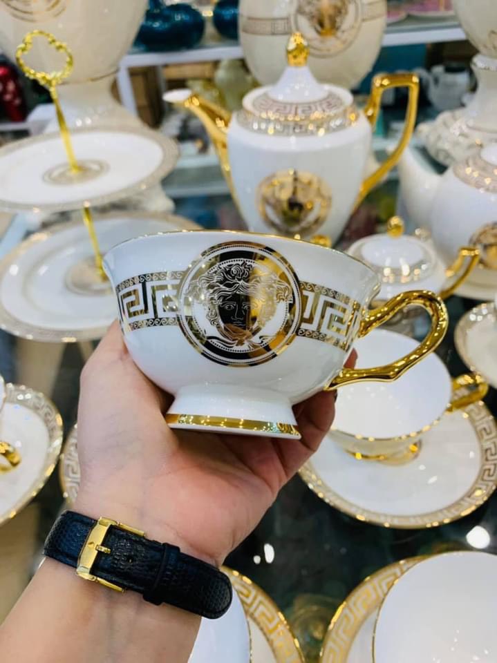 BỘ BÌNH TRÀ SỨ XƯƠNG CAO CẤP PHONG CÁCH CHÂU ÂU SANG TRỌNG, KÈM 6 ĐĨA LÓT TÁCH, 1 TỐNG TRÀ , 1 TỐNG SỮA - VD157