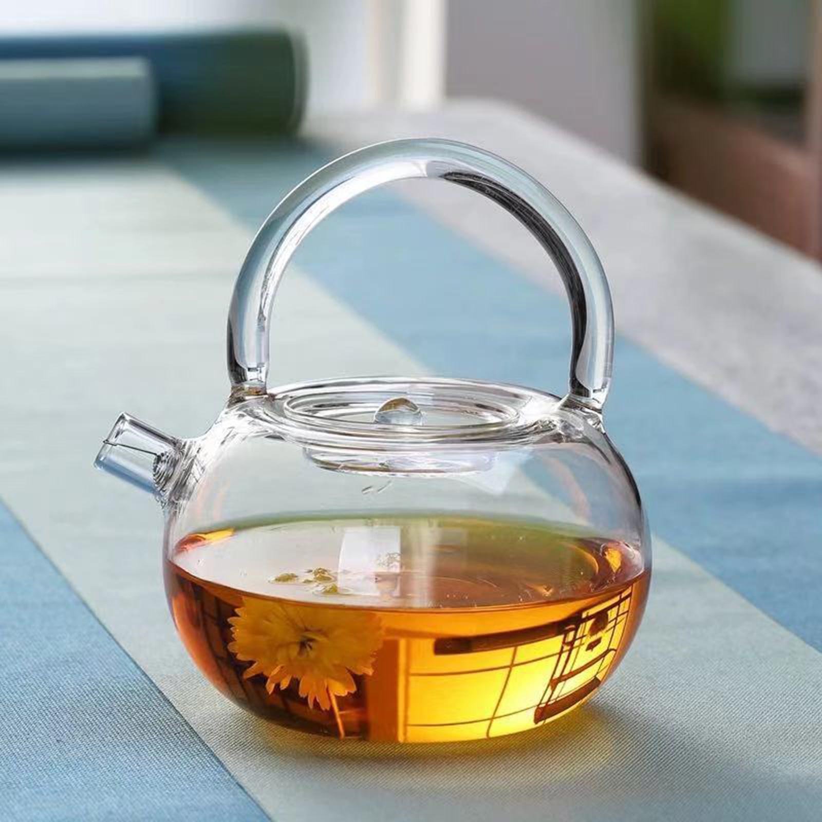 High Borosilicate Glass Tea Pot, Transparent Tea Kettle with Handle for Loose Leaf Blooming