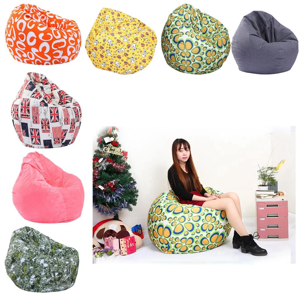 Modern Printed Linen Beanbag Cover Sofa Slipcover Toy Storage Case