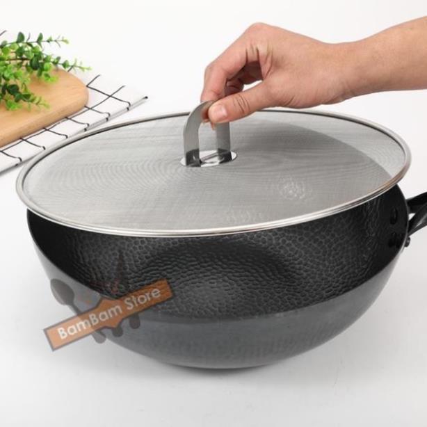 Nắp đậy chảo trống văng dầu mỡ inox 3 cỡ cao cấp
