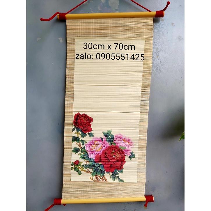 Bộ 4 mành tre viết thư pháp có cảnh kích thước 30cm x 70cm