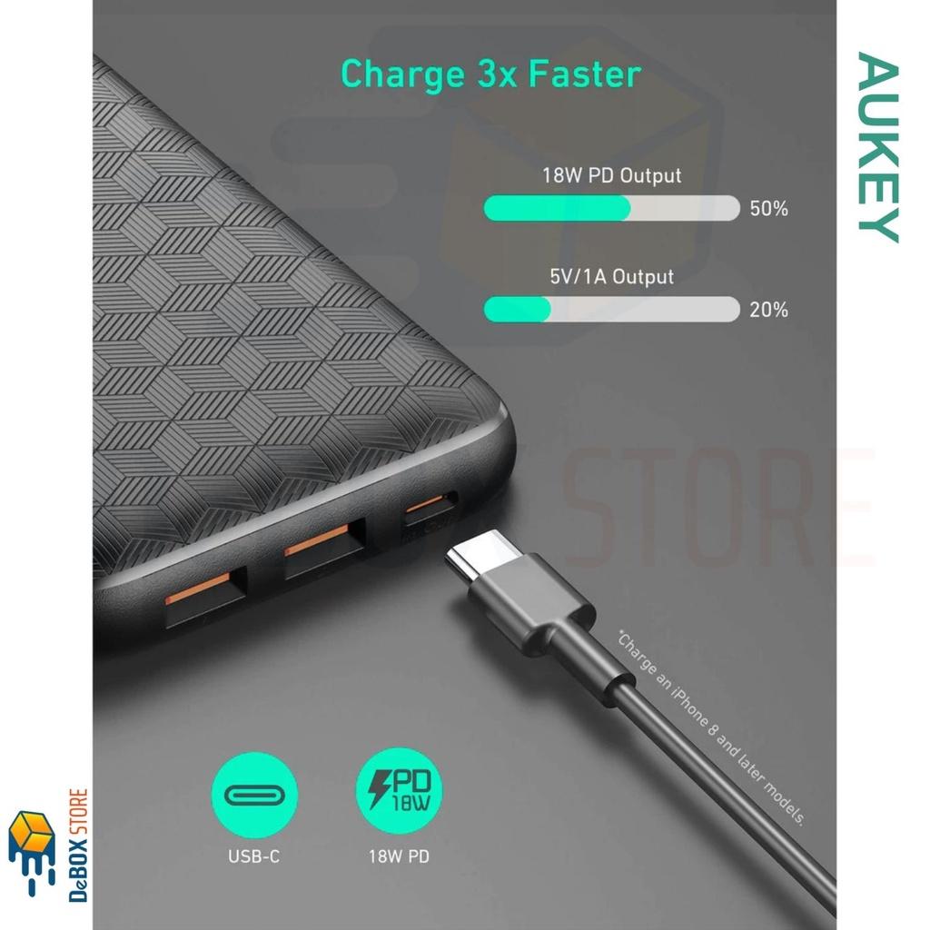 Pin Sạc Dự Phòng Aukey PB-N93A 20000mAh Cổng USB-C Sạc Nhanh PD3.0 18W + USB-A QC 3.0 18W - Hàng Chính Hãng