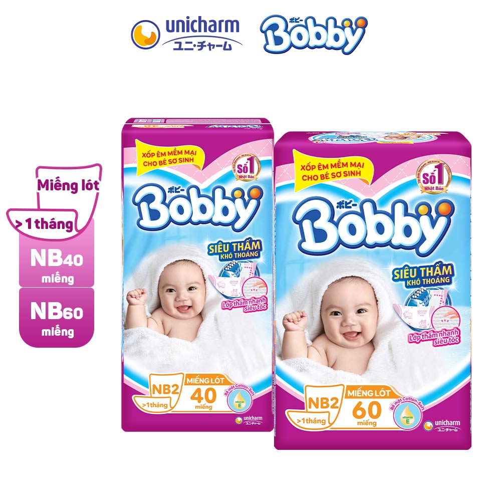 Tã Giấy Newborn 2 Bobby 40 Miếng/ 60 Miếng