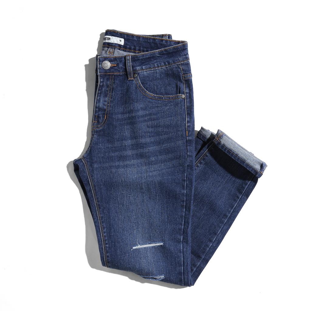 Quần Jeans Dài Nam Cao Cấp Dark Blue Rách BY COTTON