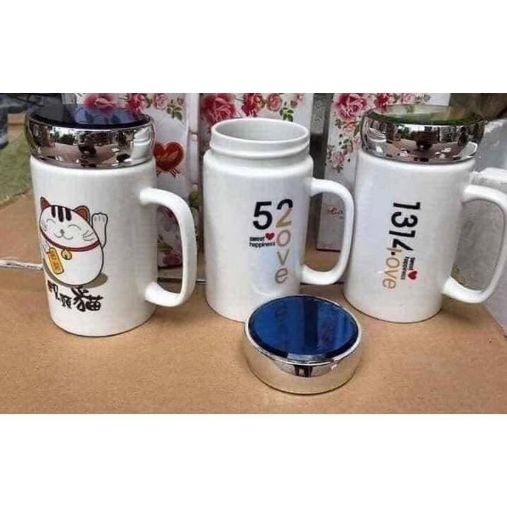 Cốc sứ nắp gương giữ nhiệt 380ml