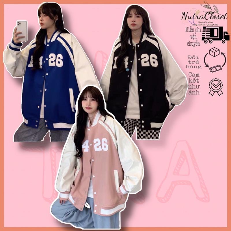 Hình ảnh Áo khoác bomber bóng chày kaki nhung gân 2 lớp F426 unisex ulzzang nữ AK761