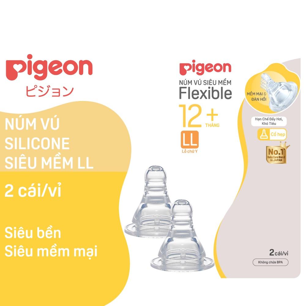 Núm ty Pigeon cổ hẹp silicon siêu mềm (LL) dành cho bé từ 12 tháng tuổi vỉ 2 cái