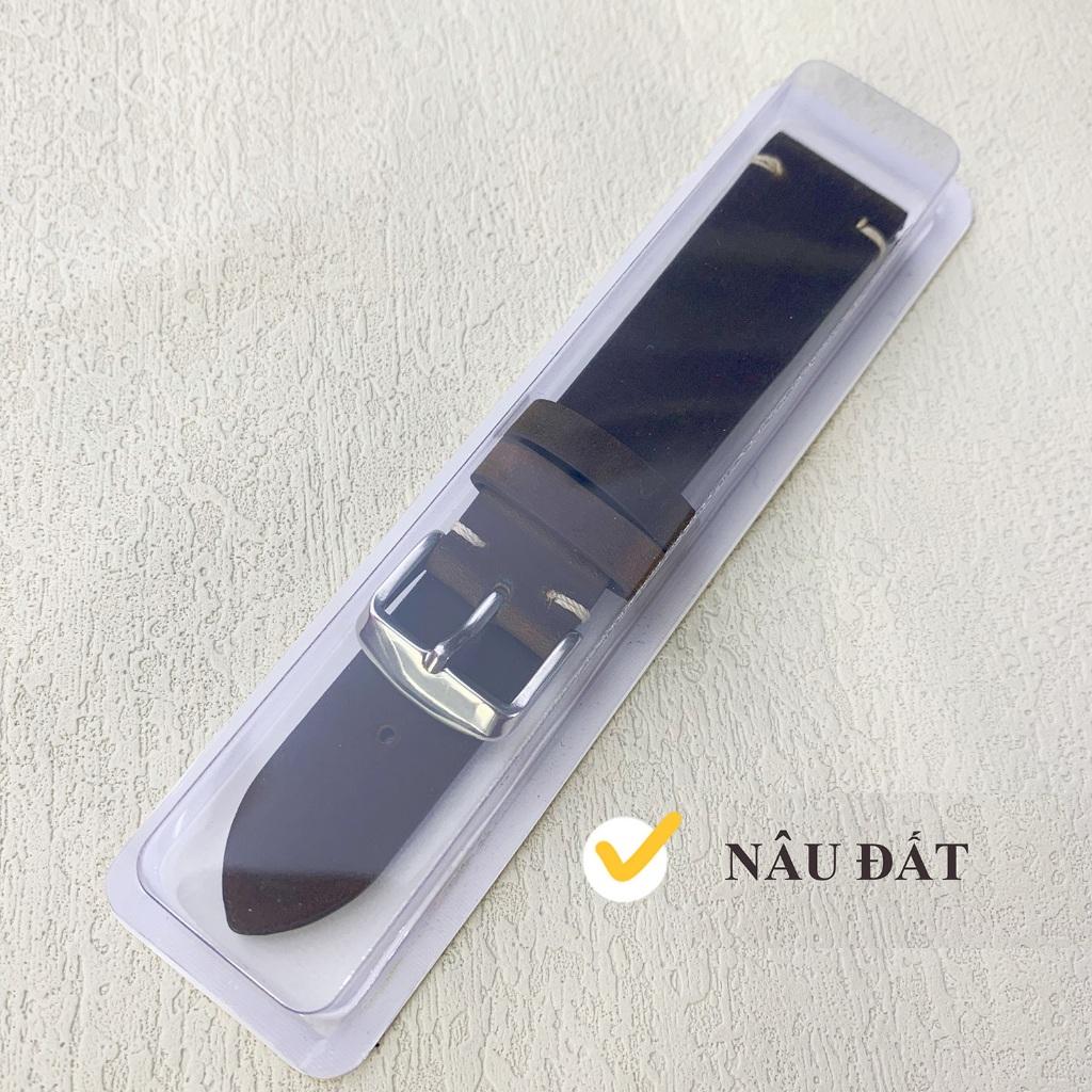 [Fullbox] Dây da đồng hồ nam nữ DA BÒ SÁP cao cấp BO-73 size 18 20 21 22 24mm - Nâu Nhạt Khóa Bạc