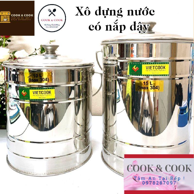 Xô inox 304 có nắp đựng nước lèo, đựng đá dung tích 10, 15 lít