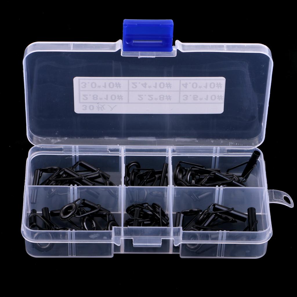 30Pcs/box Fishing Rod Guides Replacement Tip Ring Ceramic Guide .2-4mm