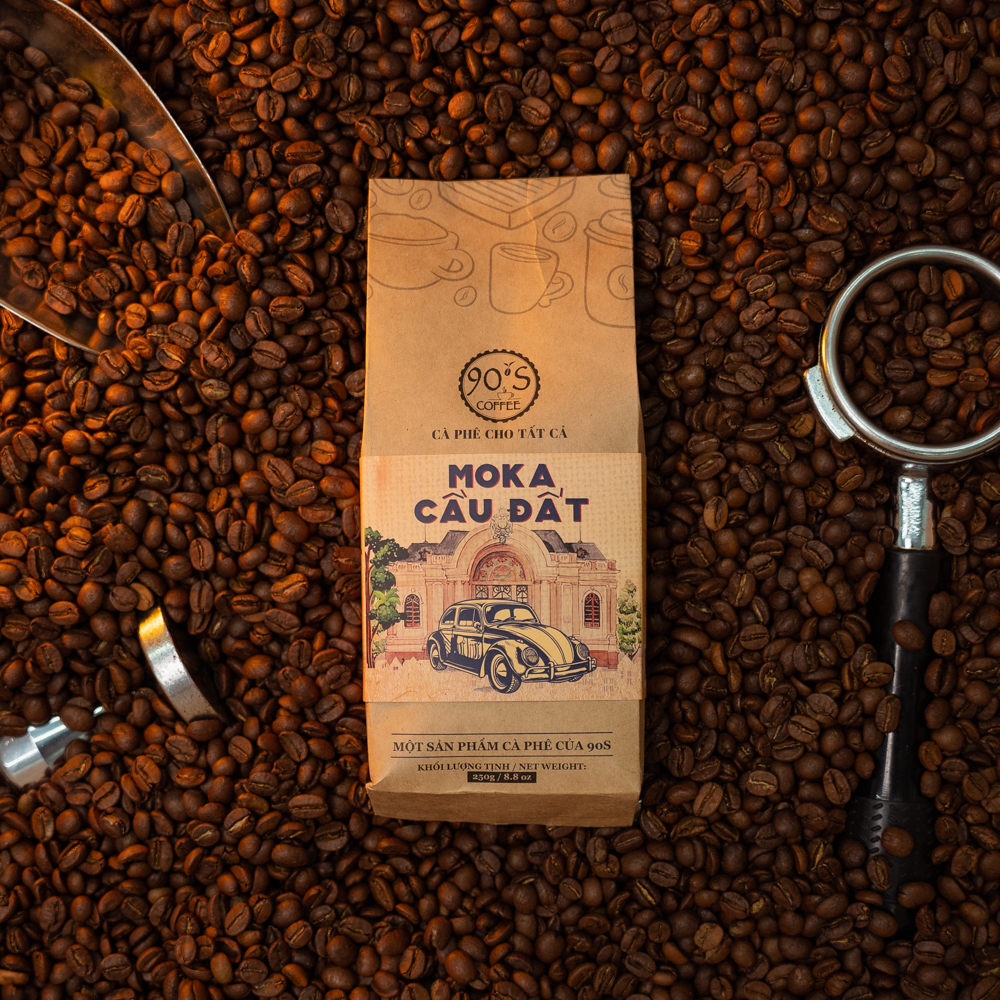 Cà Phê Moka Cầu Đất Rang Xay Nguyên Chất - Dạng Bột - 90S Coffee Vietnam - 100% Cà Phê Sạch Cao Cấp