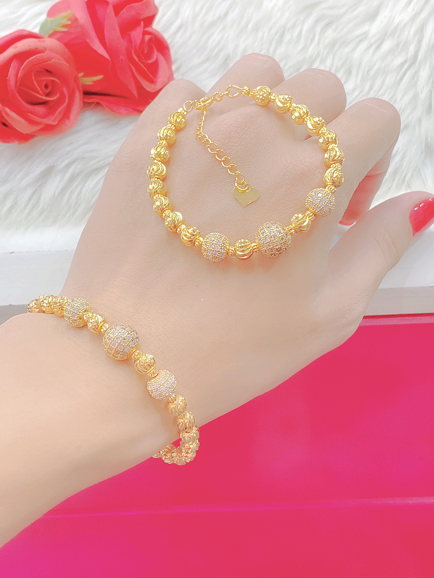 Lắc tay 3 bi xoàn mạ màu 18 cao cấp
