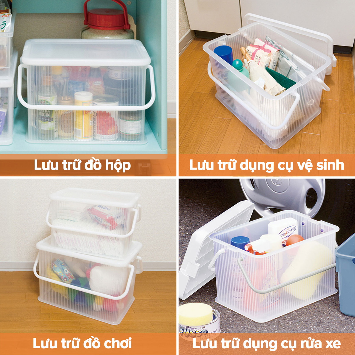 TENMA Thùng Nhựa Đựng Đồ Đa Năng JAPAN QUALITY, Có Quai Xách, Dung Tích 16L 30L, Nắp Có Khóa Gài