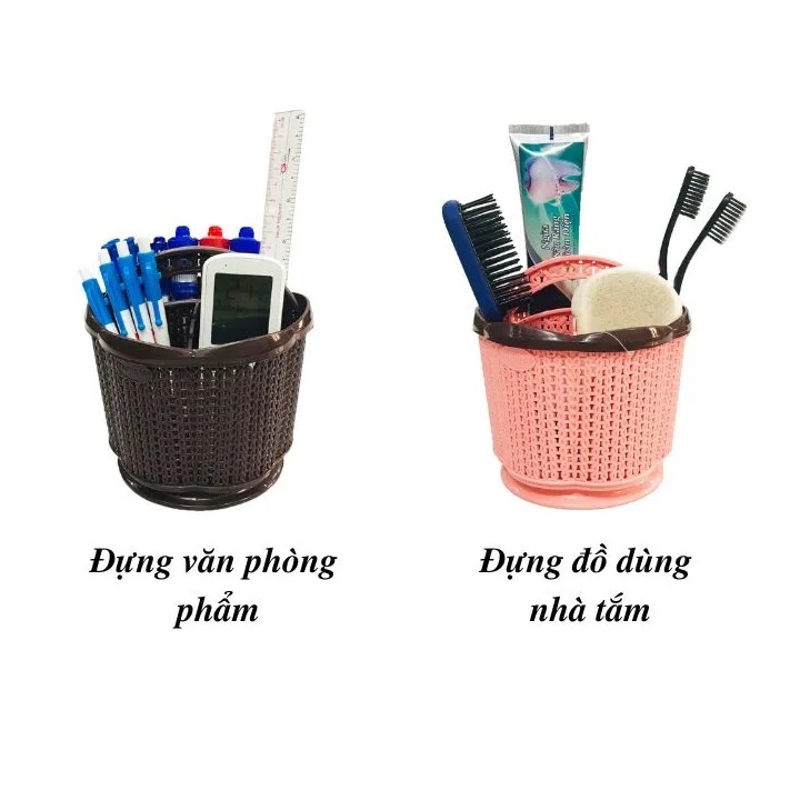 Rổ đựng đồ tròn hoa có quai đa năng kích thước 14 cm x 14 cm x 14 cm