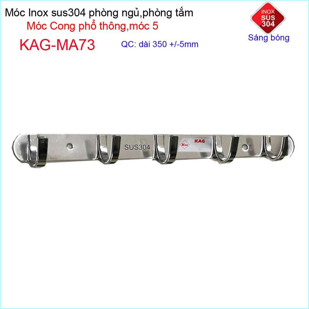 Móc cong treo quần áo inox 304 cao cấp dày, móc Kace 5 móc treo đồ nhà tắm KAG-MA73