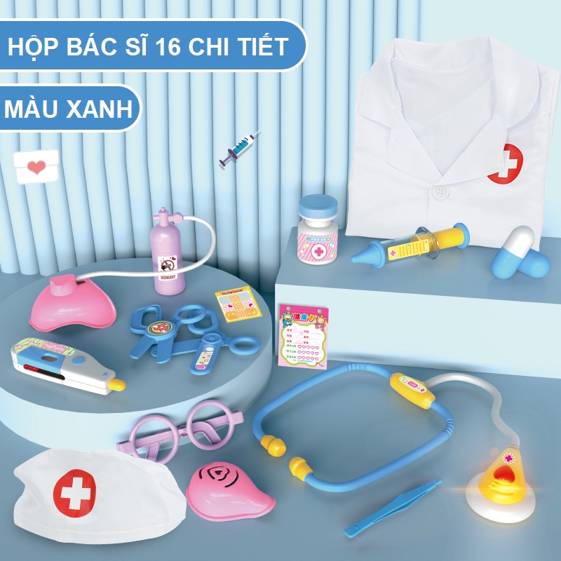 Đồ chơi bác sĩ cho bé gái trai có mũ áo và phụ kiện 16 chi tiết nhập vai khám chữa bệnh, quà tặng sinh nhật cho bé