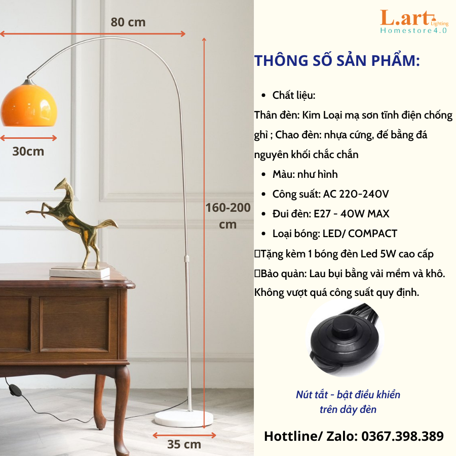 Đèn cây cho phòng khách đèn sàn dáng bow cong loại lớn hiện đại DCLA016
