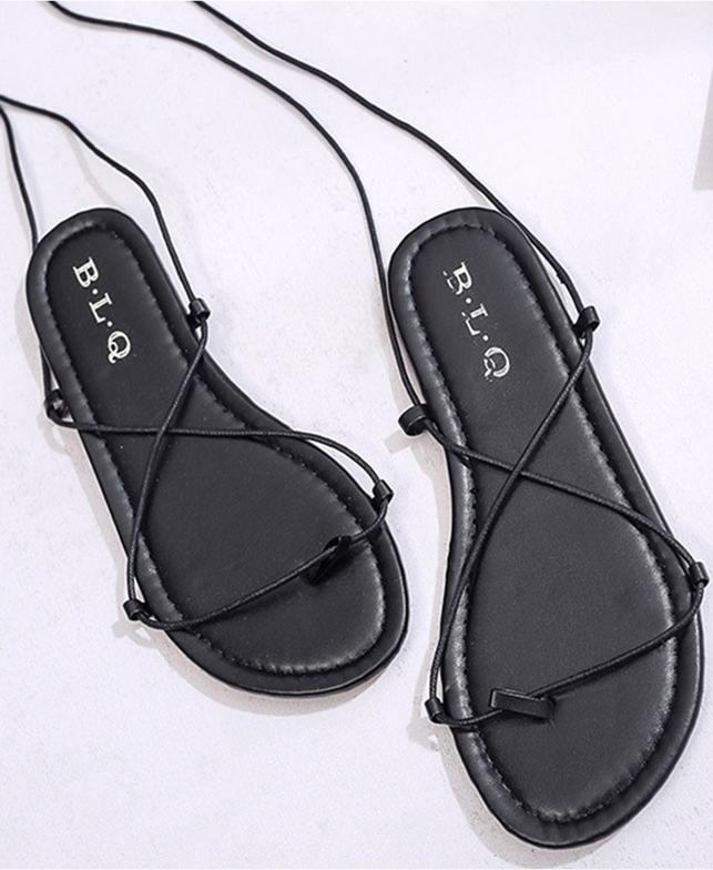 Giày sandals nữ buộc dây kiểu chiến binh C62 đen