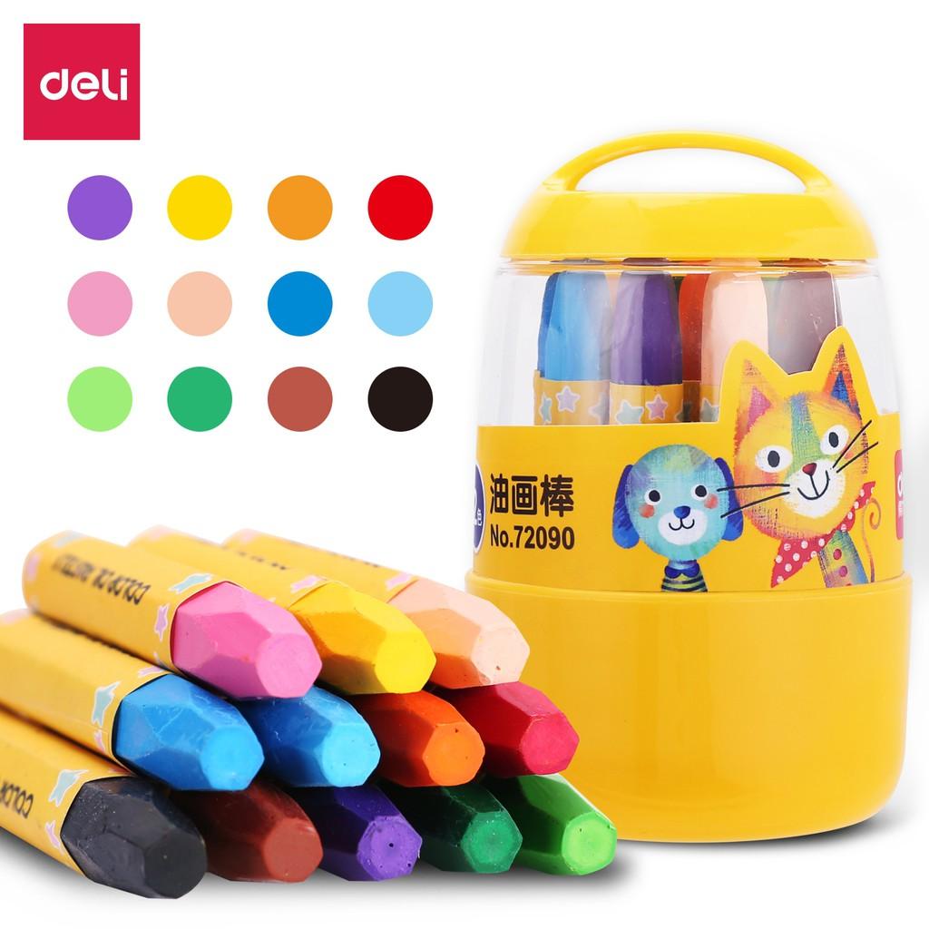 Bút màu sáp dầu học sinh hộp nhựa Deli - 12/18/24 màu - 72090/72091/72092