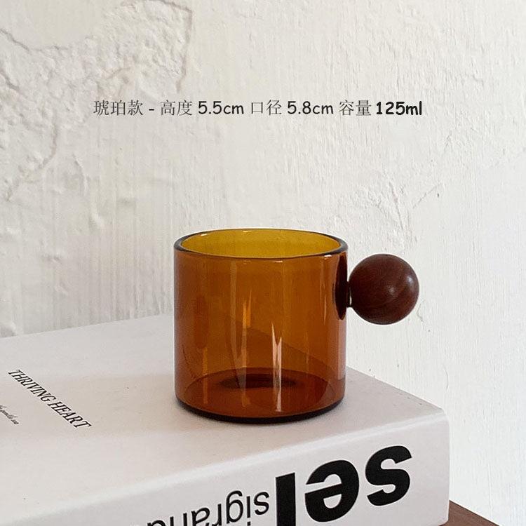 Cốc Thủy Tinh Uống Sữa/Cà Phê Có Tay Cầm Bằng Gỗ Phong Cách Nhật Bản