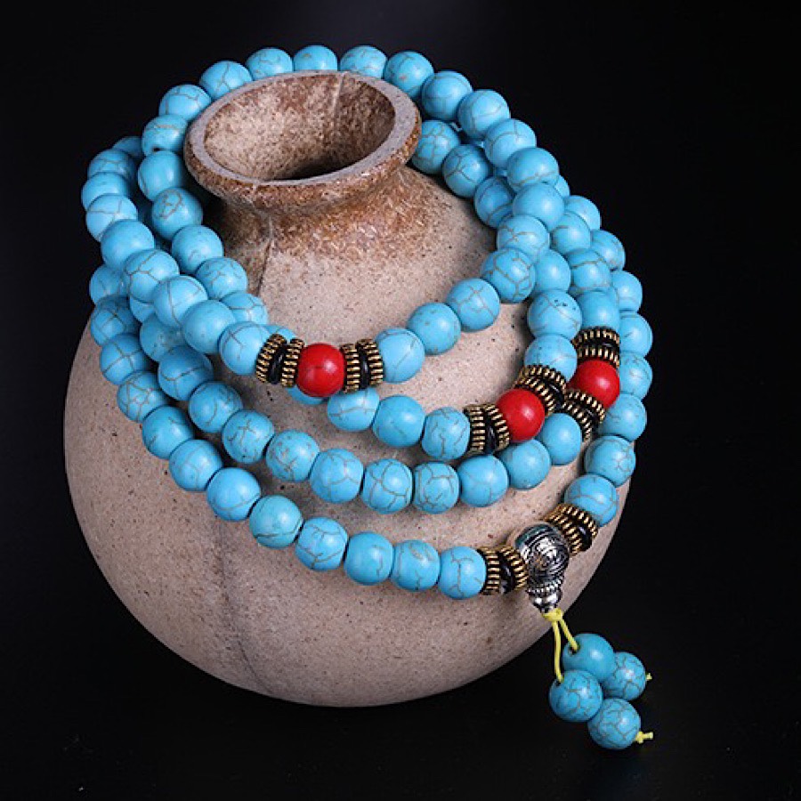 VÒNG TAY CHUỖI 108 HẠT NGỌC LAM TÂY TẠNG 8mm NĂNG LƯỢNG BÌNH AN