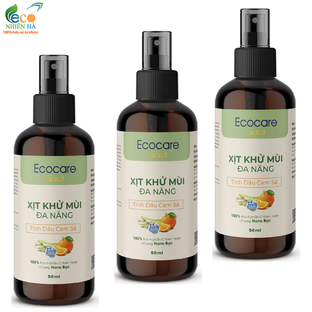 Xịt khử mùi đa năng ECOCARE 50ml tinh dầu thiên nhiên Nano bạc, khử mùi nhà bếp tủ quần áo