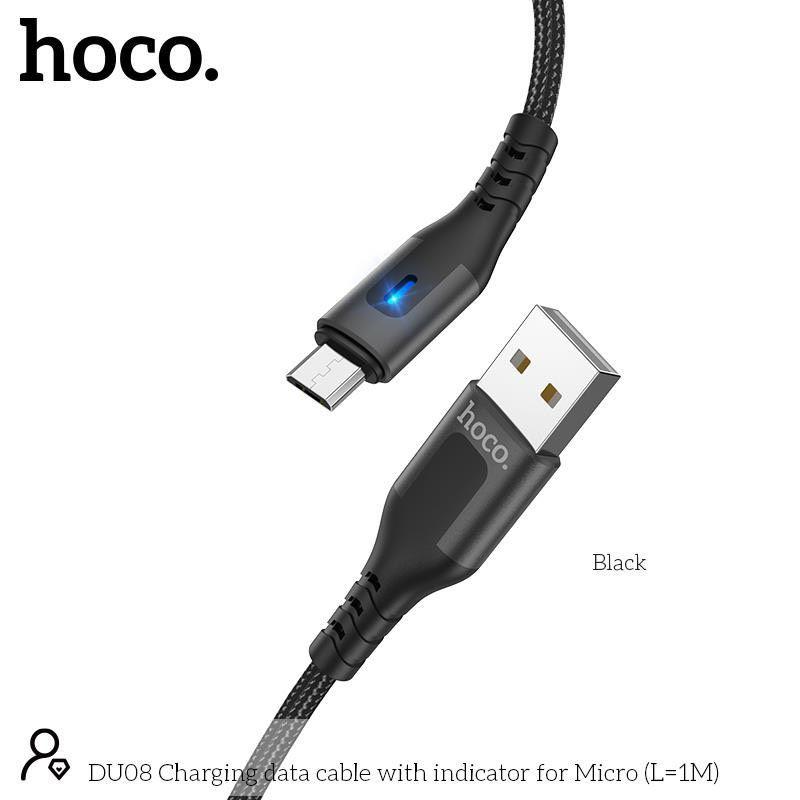 Cáp Sạc Micro-USB Có Đèn Cho Android, Samsung,... Hoco DU08 1M/2M, Cáp Dây Dù Siêu Bền, Sạc Nhanh 2.4 - Hàng Chính Hãng