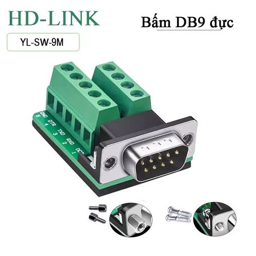 Đầu giắc kết nối đầu cuối Terminal Block COM DB9 RS232 RS422 RS485 đực - cái HD-Link YL-SW-9M/F. HÀNG CHÍNH HÃNG