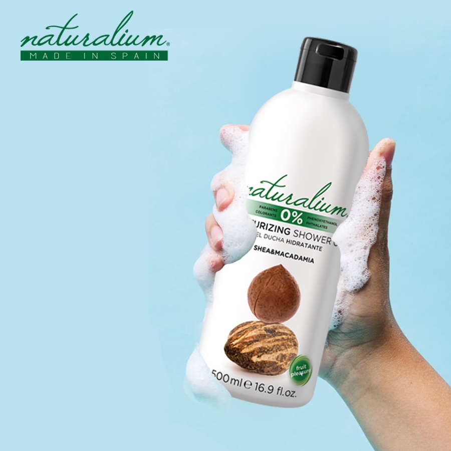 Sữa tắm dưỡng ẩm NATURALIUM hạt macca và hạt mỡ 500ml dưỡng da trắng sáng, mềm mịn & không gây kích ứng