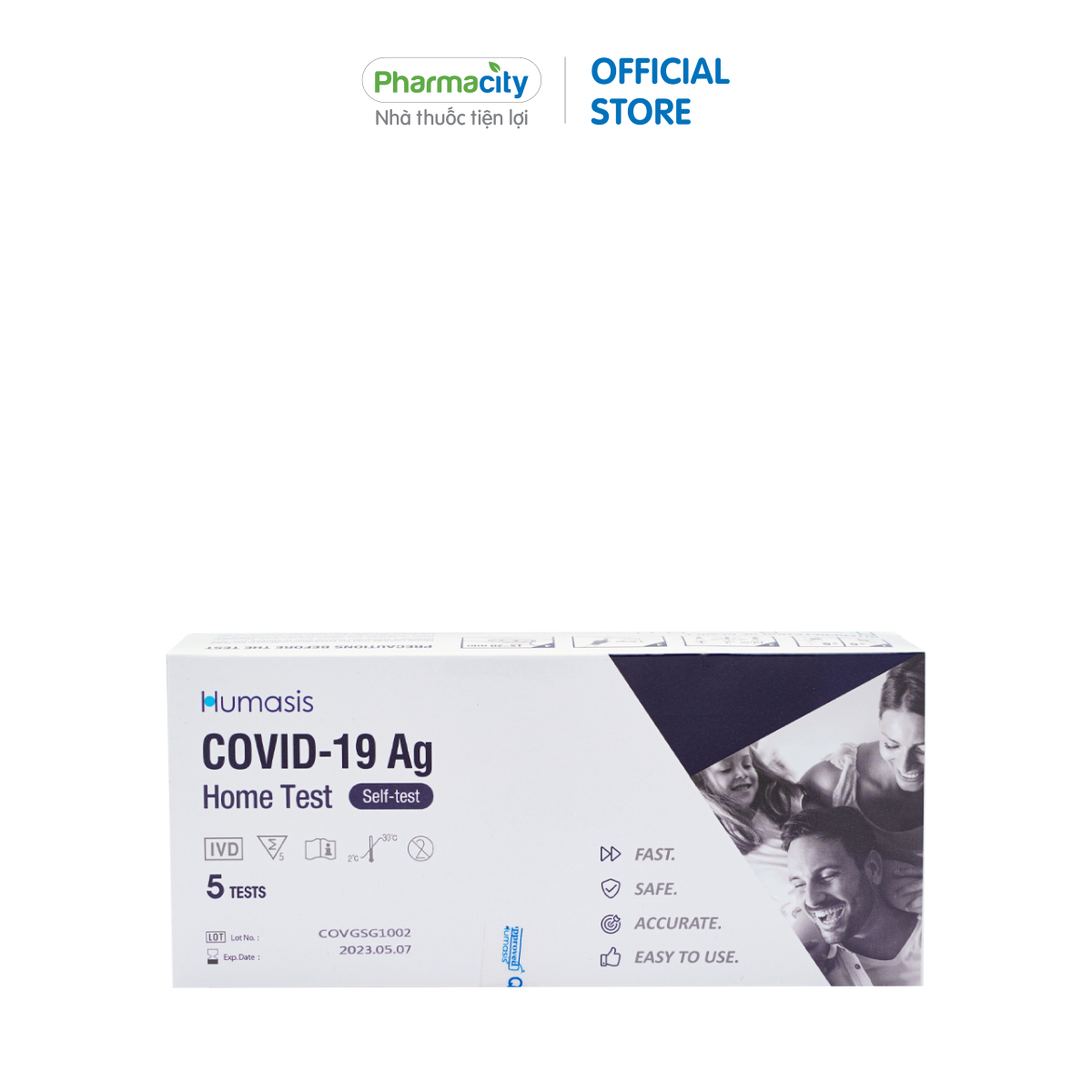 Bộ xét nghiệm nhanh COVID-19 tại nhà Humasis COVID-19 Ag Home Test (Hộp 25 KIT/5 KIT)