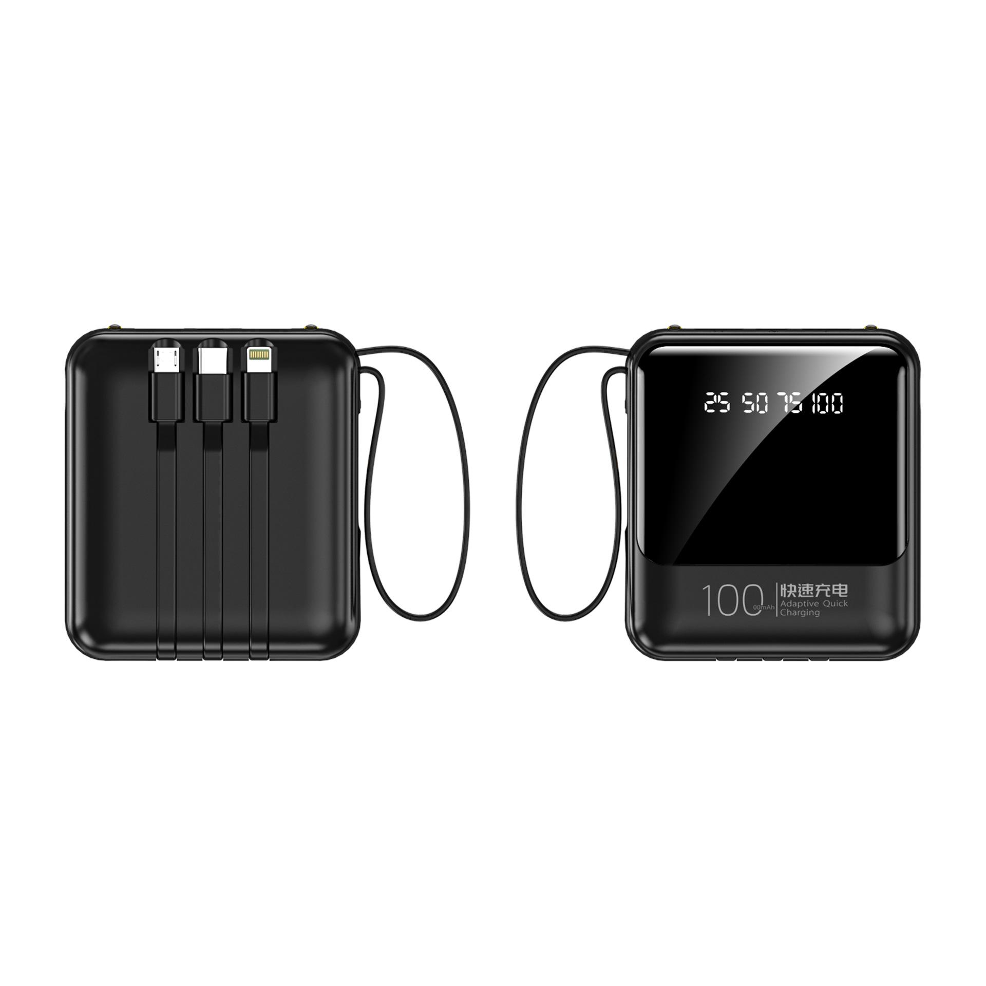 Giao hàng nhanh sạc dự phòng mini có cáp dung lượng siêu lớn 10000mAh màn hình kỹ thuật số sáng tạo in quà tặng sạc dự phòng