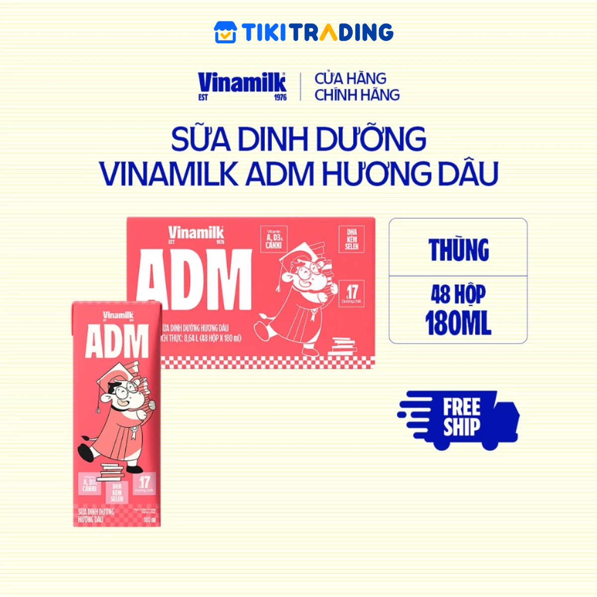 Thùng 48 Hộp sữa dinh dưỡng Vinamilk ADM Gold IQ Hương dâu 180ml