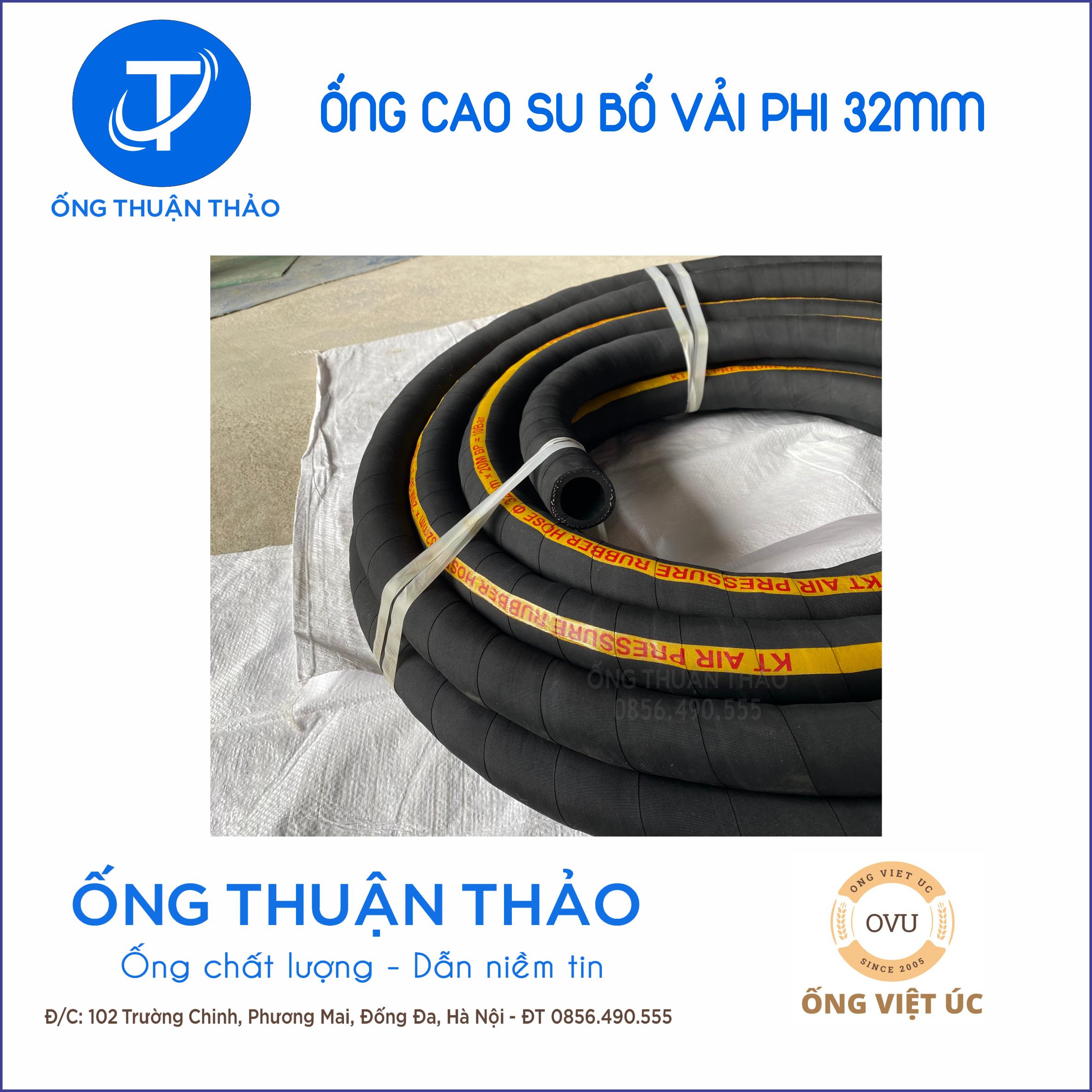 Ống Cao Su Bố Vải Phi 32mm cuộn 20 mét- Hàng Nhập Khẩu - Ống Thuận Thảo