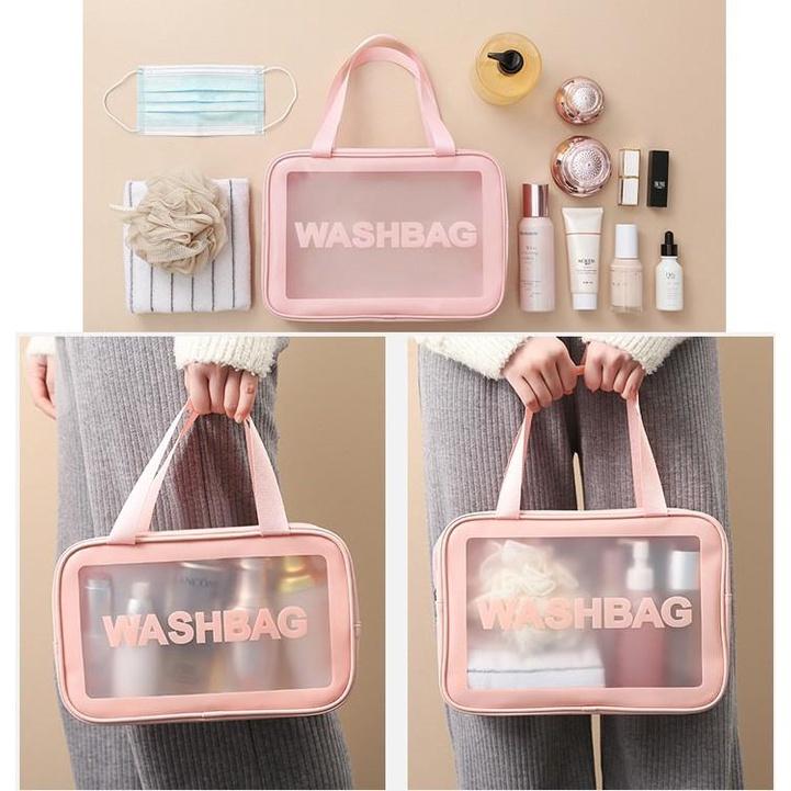 Túi Đựng đồ trang điểm trong suốt washbag Combo 6 nhựa PVC da Pu 3 màu đi bơi đi biển du lịch