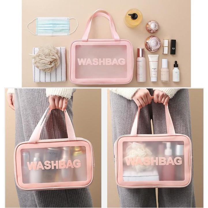 Túi Đựng đồ trang điểm trong suốt washbag Combo 6 nhựa PVC da Pu 3 màu đi bơi đi biển du lịch (TẶNG BÚT CẢM ỨNG)