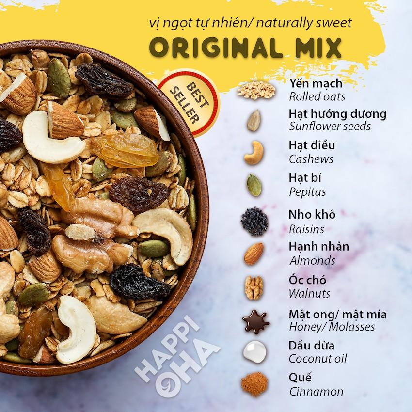 Granola Orginal Mix HAPPI OHA - Ngũ Cốc Ăn Sáng/Ngũ Cốc Ăn Kiêng Không Đường Tinh Luyện