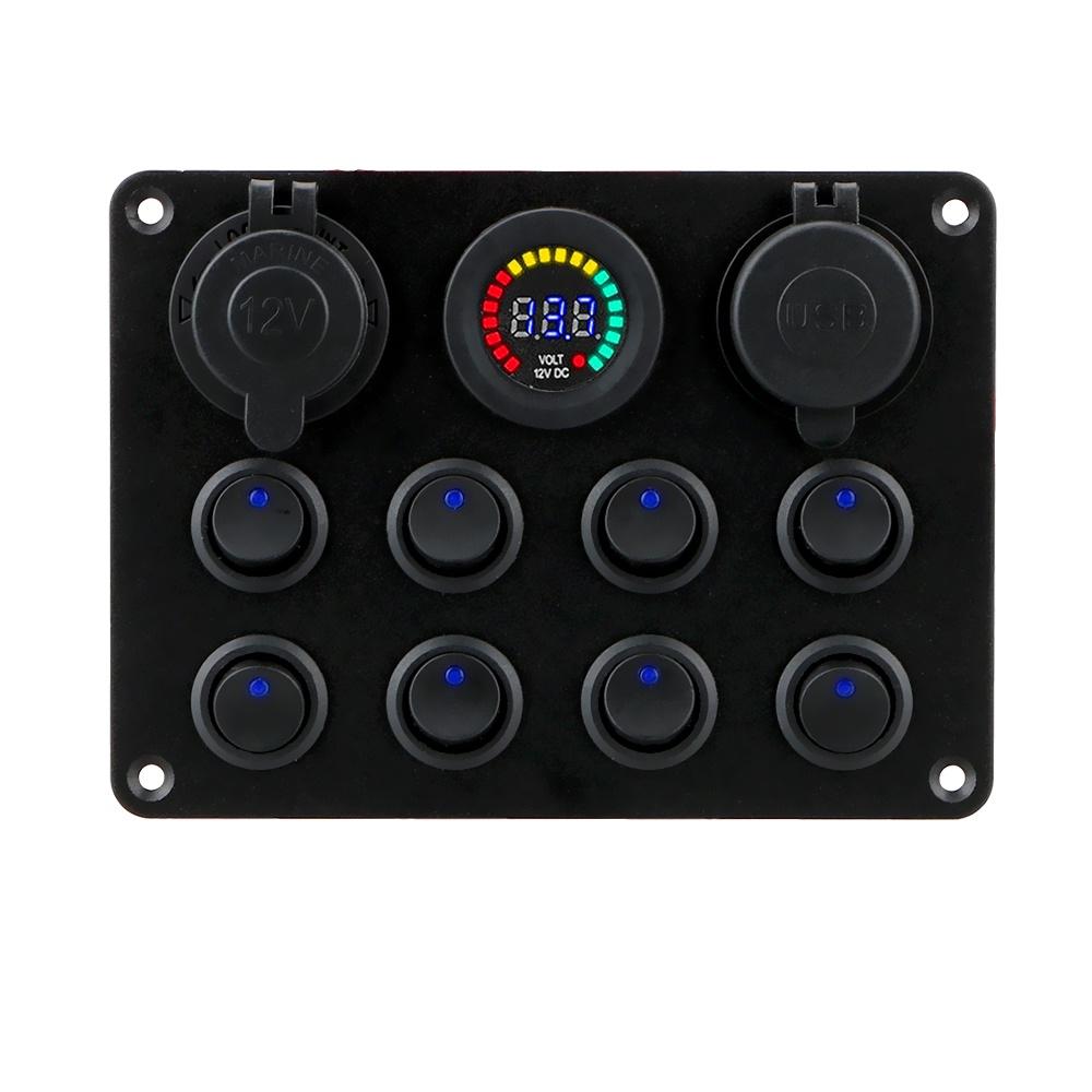 Bảng công tắc khởi động xe hơi/xe tải ATV UTV Caravan 8 Gang hai cổng USB 12-24V