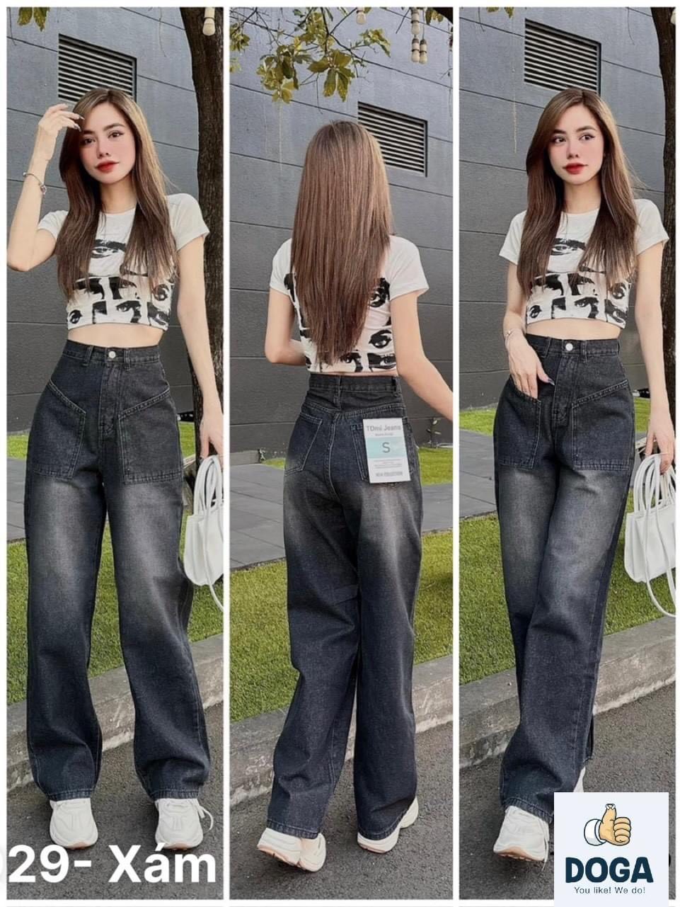 Quần Baggy Jean DOGA Q29 Chất Liệu Cotton Denim Thiết Kế Hàn Quốc Phong Cách Cá Tính