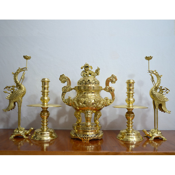 Đôi hạc cao 60CM đồng vàng