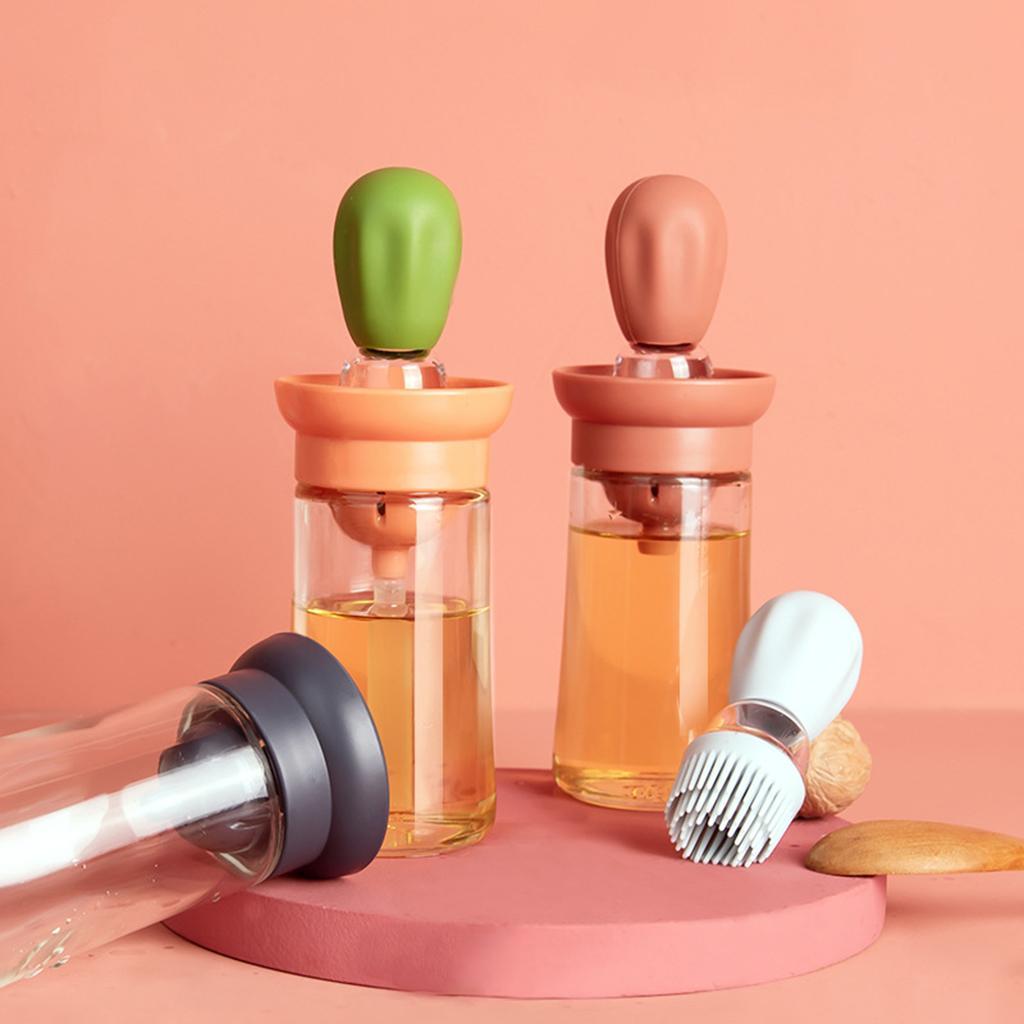 2 Pieces Glass Oil Bottle with Silicone Brush for Frying Barbecue Cooking