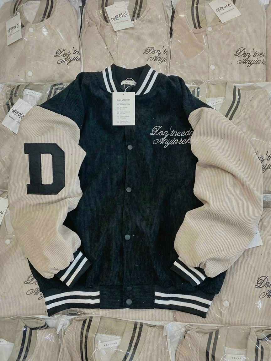 Áo Khoác Nhung Tăm Jacket Varsity Form Rộng Gonz, Áo khoác bomber nhung may 2 lớp lót dù logo thêu đẹp, áo khoác nhung chữ D hình thật shop tự chụp